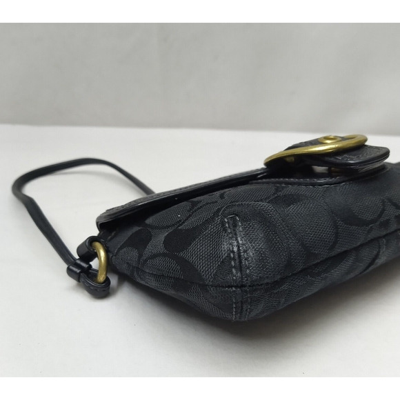Coach Bleecker Black Canvas Leather Trim Signature Buckle Flap Closure Wristlet - Picture 7 of 16